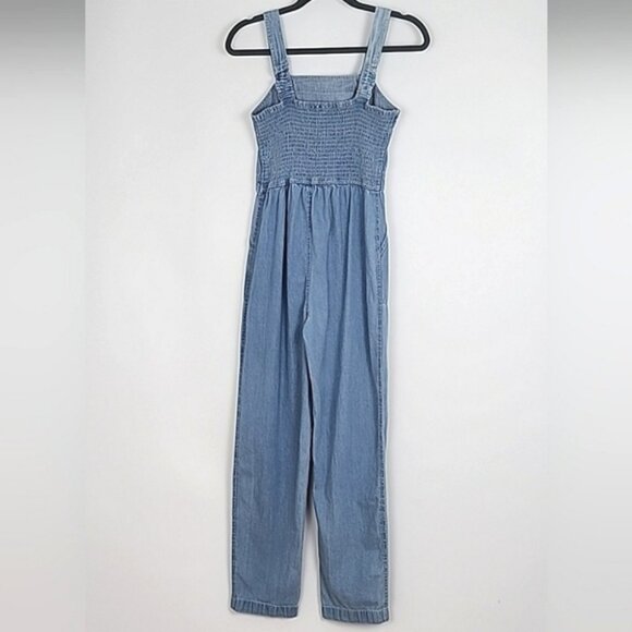 Japna Women's Light Wash Blue Denim Denim Jumpsuit Elastic Back Pockets Size S - Picture 2 of 12